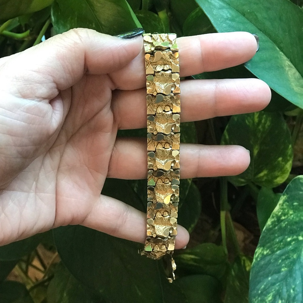 Vintage 14K  Gold Nugget Bracelet Very Heavy